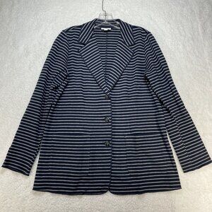 J. JILL Blazer Women's Sz S Cotton Stretch Jacket Navy Blue Gray Stripe Pockets